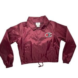 Champion Women's S Burgundy Cropped Snap Front Windbreaker Jacket